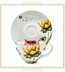 Tropical Paradise Purple Yellow Flowers Teacup and Saucer | Queen