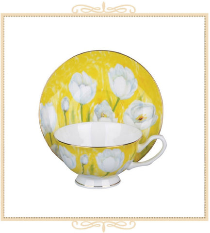 Tulip with Pastel Yellow Teacup and Saucer