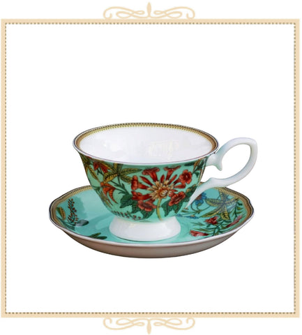 Turquoise Green Daylily Teacup and Saucer