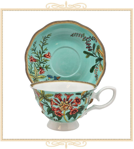 Turquoise Green Daylily Teacup and Saucer