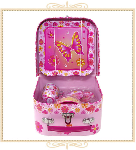 Vibrant Vacation Butterfly Tin Tea Set