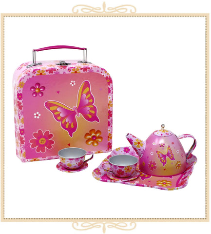 Vibrant Vacation Butterfly Tin Tea Set