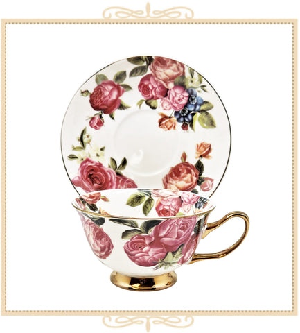 Vintage Pink Rose Rich Gold Teacup and Saucer