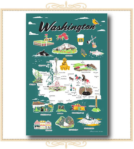 Washington State Icons Tea Towel