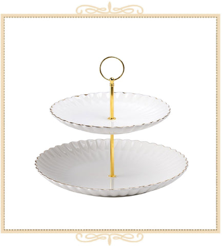 White Gold Shell  2 Tier Serving Tray
