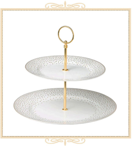 White Gold Spray Dots 2 Tier Serving Plate