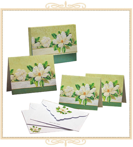 White Magnolia Embossed Note Card Set