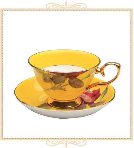 Yellow/Red Rose Gold Teacup and Saucer