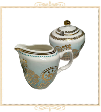 Teal Antique Lace Sugar and Creamer Set