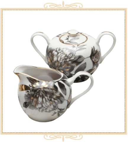 Black Gold Peony Sugar and Creamer Set