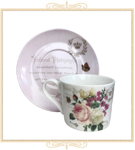 Botanical Pink Butterfly Teacup and Saucer