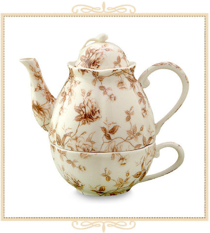 Brown Toile 3 Piece Tea for One