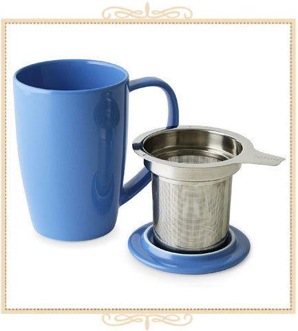 Curve Tall Tea Mug With Infuser & Lid 15 oz Blue