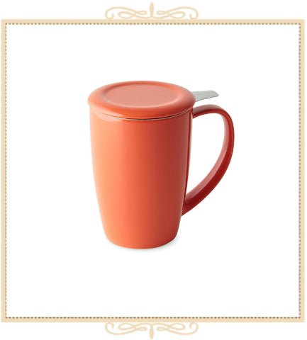 Curve Tall Tea Mug With  Infuser & Lid 15 oz Orange