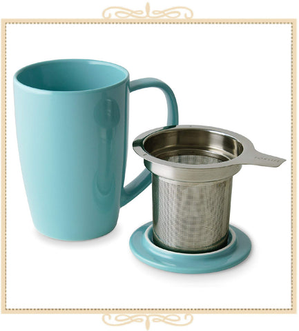 Curve Tall Tea Mug With Lid & Infuser 15 oz Turquoise | Queen Mary Tea