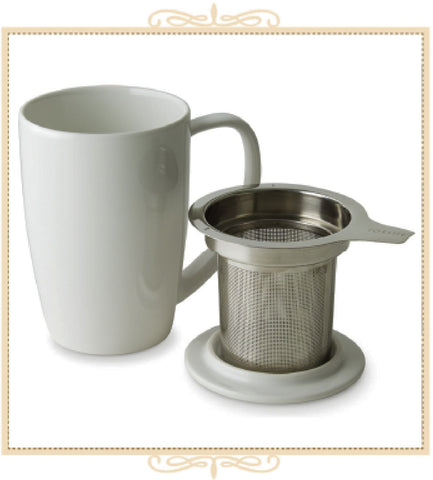 Curve Tall Tea Mug With Infuser & Lid 15 oz White