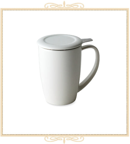 Curve Tall Tea Mug With Infuser & Lid 15 oz White