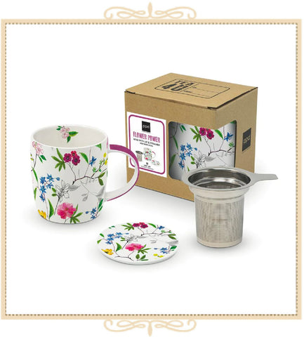 Flower Power Tea Mug with Lid & Strainer