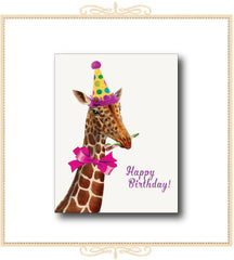 Giraffe Safari Birthday Card: African Sunset Animal Art