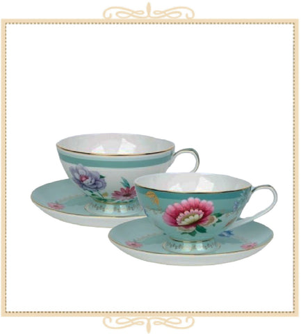 Mint Green Floral Teacup and Saucer