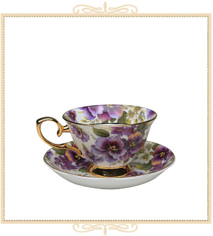 Pansy Gold Teacup and Saucer