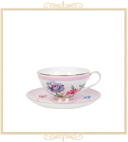 Pink Floral Garden Teacup and Saucer