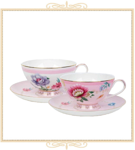 Pink Floral Garden Teacup and Saucer