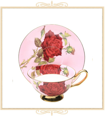 Pink/Red Rose Gold Teacup and Saucer