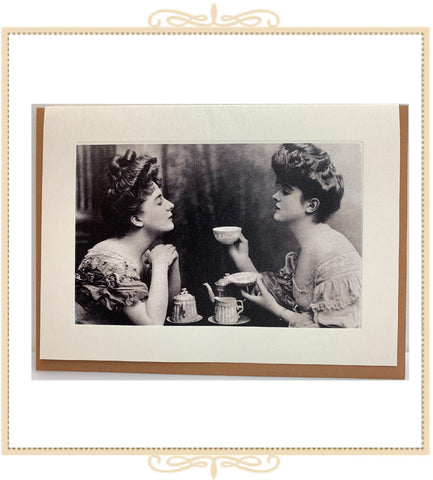 Two Women Having Tea Black & White Greeting Card (QM10)