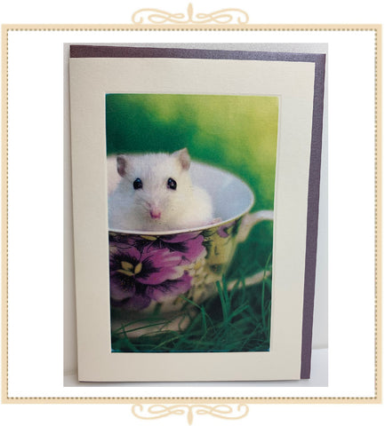 White Mouse in Teacup Greeting Card (QM1)