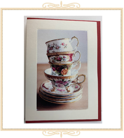 Stack of Rose Teacups Greeting Card (QM7)