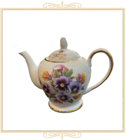 Queen Mary Signature Petite Teapot Purple & Gold Pansies