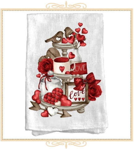Valentine Red Heart 3 Tier Tray Cotton Tea Towel