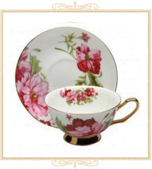 Pink & Red Flower Teacup and Saucer | Queen Mary Tea