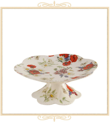 Red Poppy Scallop 10.5 in Cake Stand