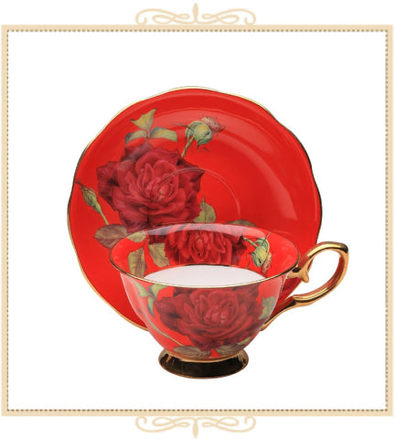 Red/Red Rose Gold Teacup and Saucer