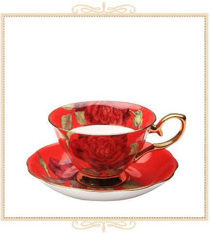 Red/Red Rose Gold Teacup and Saucer