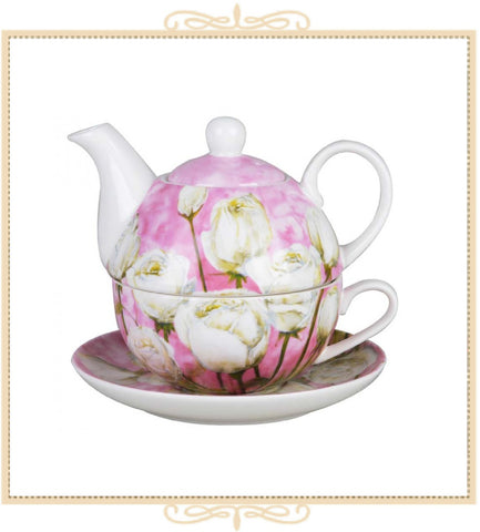 Rose with Pastel Pink 4 Piece Tea For One Set