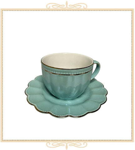 Teal Luster Gold Teacup and Saucer